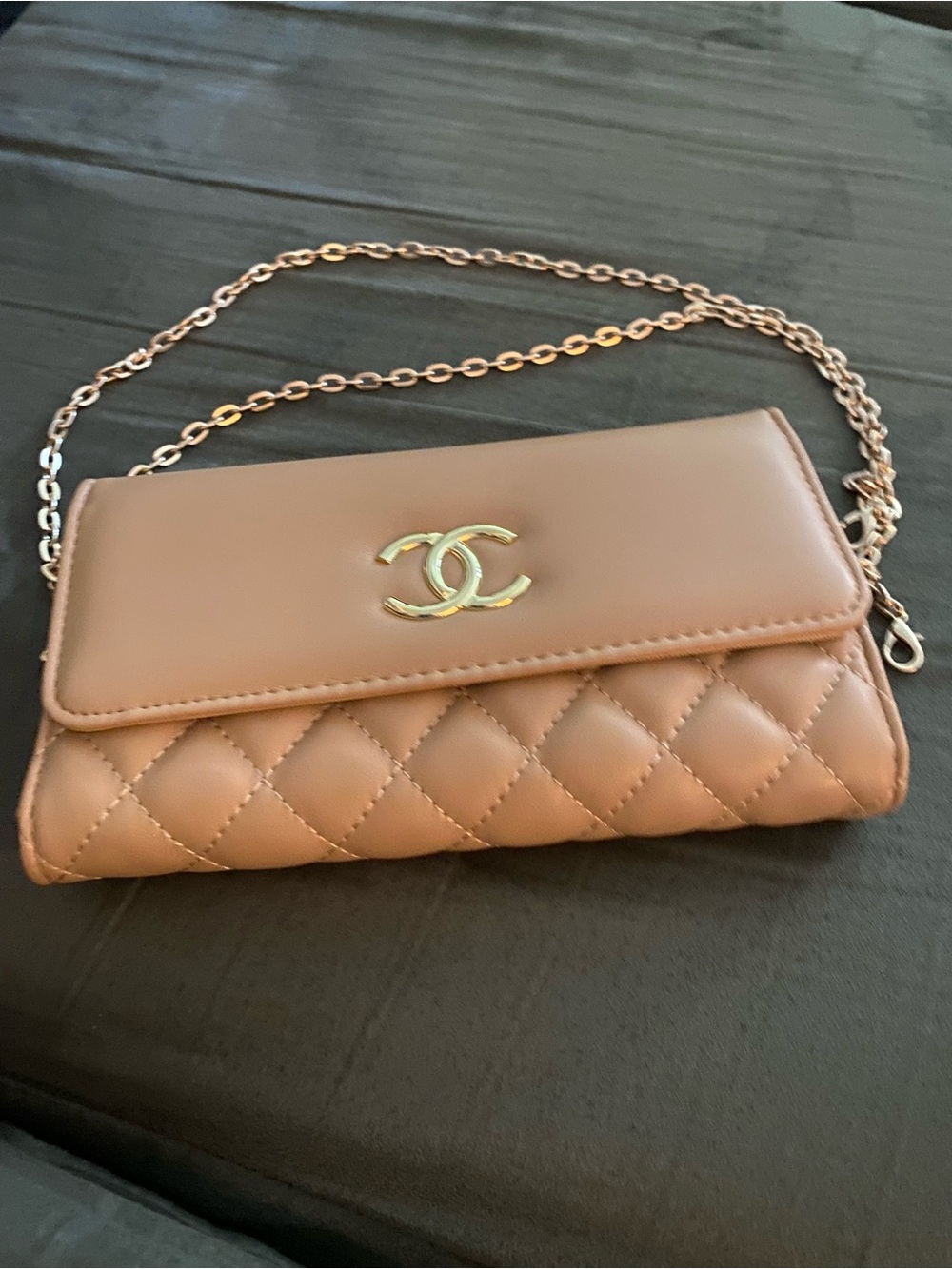 Source Unknown Quilted Crossbody Bag in Tan with Gold Hardware